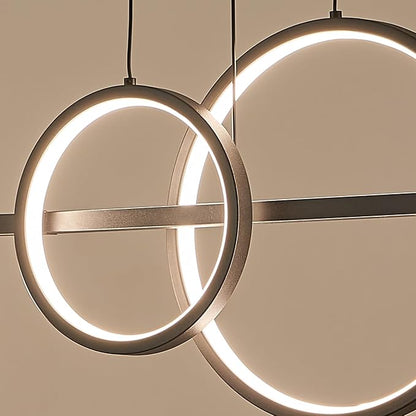 ORANOOR Modern Black Gold Chandeliers for Dining Room, Dimmable LED Chandelier Linear Pendant Light for Kitchen Island, 39in Globe Haning Pendant Chandelier Lighitng with Remote (2 Rings, 3000lm)