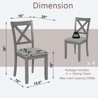 Ball & Cast Wood Frame Dining Chairs Set of 4, Modern Linen Upholstered Kitchen-Chairs with Padded Seat, 330lb Heavy Duty X-Backrest Side Chair for Dining Living Room, Easy Assembly, Gray