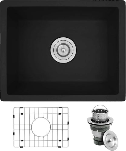 Rhbamoa Black Bar Sink 18 Inch,Undermount Matte Black Granite Composite Sink,Small Wet Bar Sinks 18''x14'',Small Single Bowl Quartz Kitchen Sinks with Accessories
