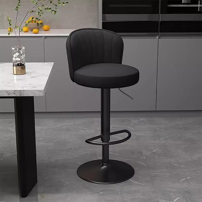 s Set of 2 Counter Height PU Leather, Adjustable Chair with Back, Upholstered Chairs for Kitchen Island, Restaurant,Black-Sitting Height 6383cm
