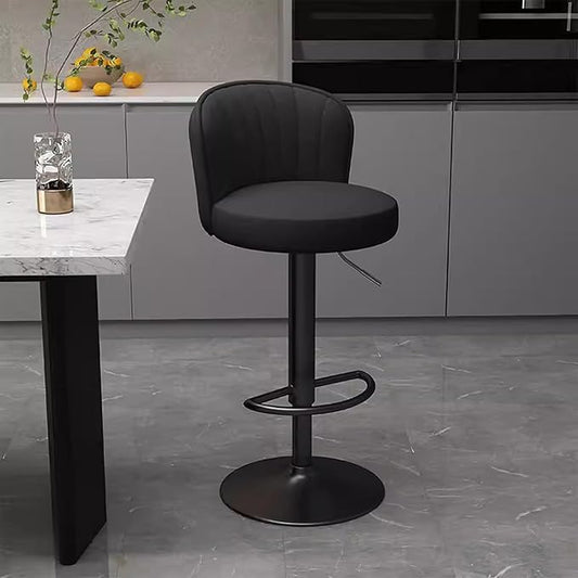 s Set of 2 Counter Height PU Leather, Adjustable Chair with Back, Upholstered Chairs for Kitchen Island, Restaurant,Black-Sitting Height 6383cm