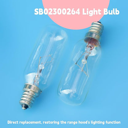 SB02300264 40W Light Bulb Replacement for Broan for Whirlp Range Hood PM250-A PM250-B PM390 PM390-HS PM390S PM390WW RM50000 RM503001 RM503004, Replace B02300264 WP8190806, E12 Base 2 PCS