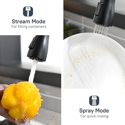 Arofa Black Touchless Bathroom Faucets, Kitchen Faucet with Pull Down Sprayer, Smart Motion Sensor Kitchen Sink Faucet, Stainless Steel Single Handle Kitchen Faucet, Matte Black