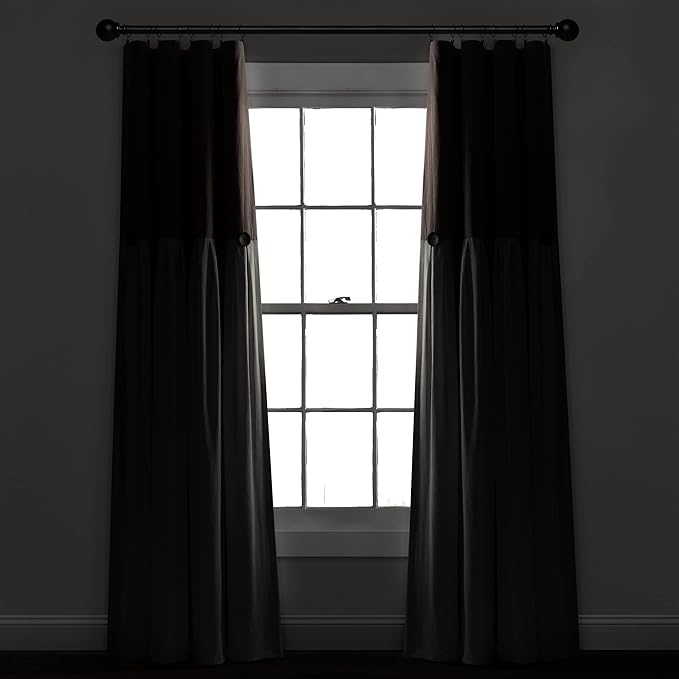 Lush Decor Linen Button Window Curtain Panel, Single, 40" W x 84" L, Linen - Country Curtains - Rustic Decor - Color Block Modern Farmhouse Curtains For Living Room, Bedroom & Dining Room