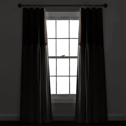 Lush Decor Linen Button Window Curtain Panel, Single, 40" W x 84" L, Linen - Country Curtains - Rustic Decor - Color Block Modern Farmhouse Curtains For Living Room, Bedroom & Dining Room