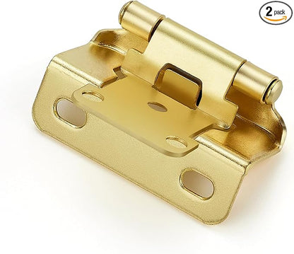 Ravinte 2 Pack 1 Pairs Semi-Overlay 1/2 inch Self-Closing Face Frame Cabinet Hinges Gold Half Wrap-Around Kitchen Door Hinges Face Mount Cabinet Hardware