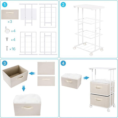 MAX Houser Dresser Tower with 3 Drawers for Bedroom, Fabric Storage Organizer Unit, Chest of Drawers with with WoodTop, Small Vertical Storage for Guest Room, Closet, Entryway, Nursery(Beige)