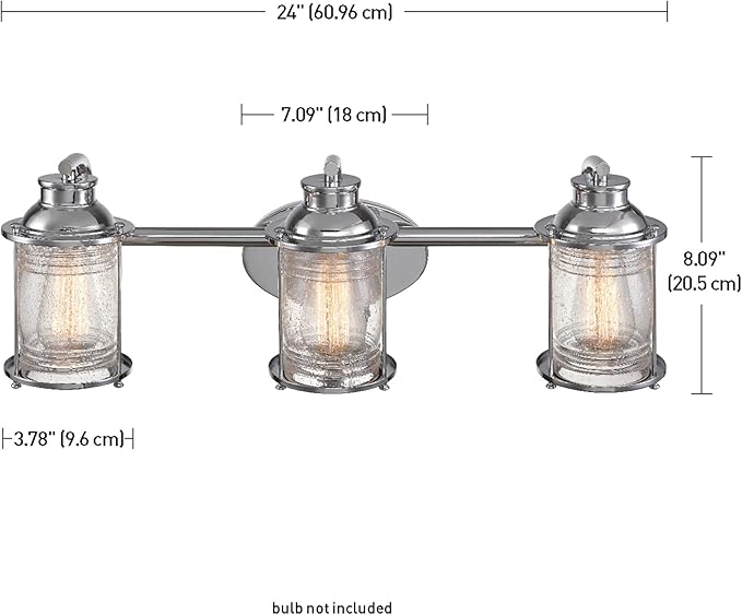 Globe Electric 51272 Bayfield 3-Light Vanity Light, Chrome, Ribbed Seeded Glass Shades, Bulb Not Included