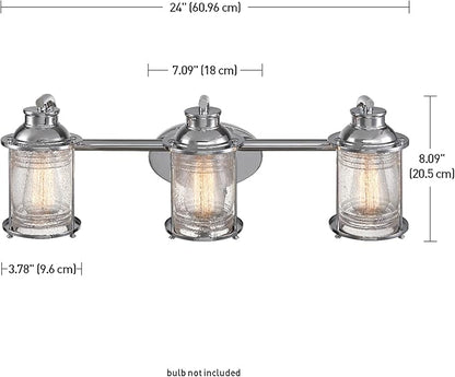 Globe Electric 51272 Bayfield 3-Light Vanity Light, Chrome, Ribbed Seeded Glass Shades, Bulb Not Included