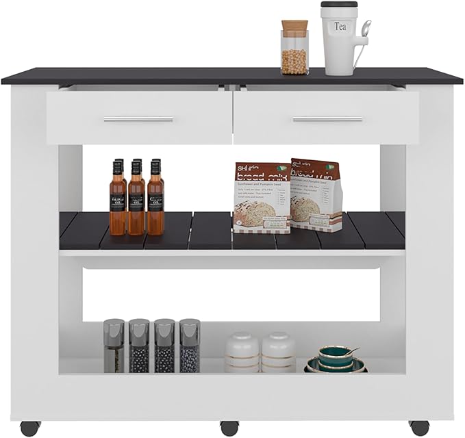 GOWE Kitchen Island with Open Storage and 3 Shelves, White