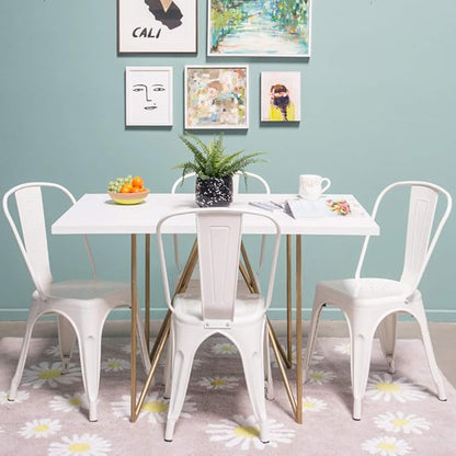 FDW | Set of 4 Metal Dining Chairs | Cream | Stackable Tolix Side Chairs with Backrest | Scratch-Resistant | Non-Slip Feet | Indoor/Outdoor Use | 330 lbs Capacity | Ideal for Kitchen & Restaurant