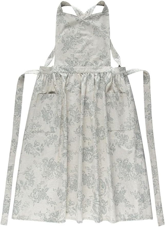 Floral Cotton Waterproof Adult Kitchen Apron Adjustable Cooking Baking Garden Chef Apron with Pocket