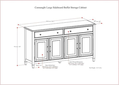 SIMPLIHOME Connaught Buffet - 67 inch Wide Solid Wood 4 Door Sideboard Cabinet in Dark Chestnut Brown, Traditional Dining Room Storage for Kitchen or Living Room with 2 Drawers and Adjustable Shelves