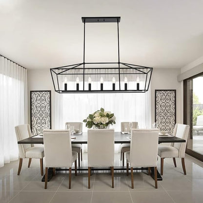 MELUCEE 7-Light Dining Room Light Fixtures Over Table, Farmhouse Chandelier Light Fixture Black Industrial Linear Pendant Lights Kitchen Island Candle Lantern Chandelier, E12 Base