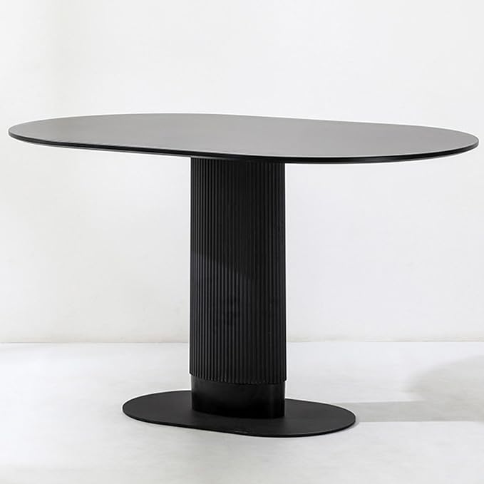 Oval Wooden Dining Table, Modern Farmhouse Kitchen Table, Simplicity Metal Pedestal Base Kitchen Table, Small Space Kitchen Table for Kitchen,Dining Room,Negotiation Room,Cafe,Black a