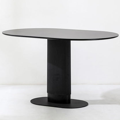 Oval Wooden Dining Table, Modern Farmhouse Kitchen Table, Simplicity Metal Pedestal Base Kitchen Table, Small Space Kitchen Table for Kitchen,Dining Room,Negotiation Room,Cafe,Black a