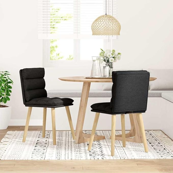 Modern Dining Chairs Set of 2 Black Fabric Upholstered Kitchen Chairs with Foam Cushion, Rubber Wood Frame for Dining Room Living Room Farmhouse Decor