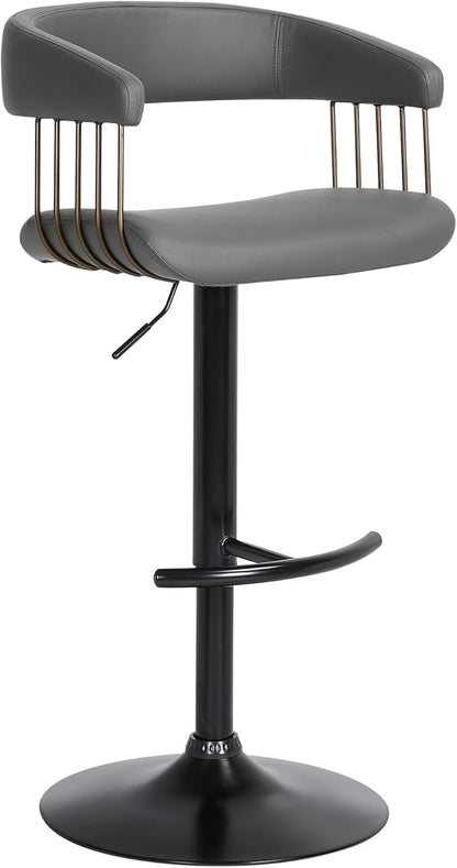 Armen Living Calista Adjustable Height Mid Century Modern Swivel Bar Stool for Kitchen Island Counter in Gray Faux Leather with Golden Bronze and Black Metal