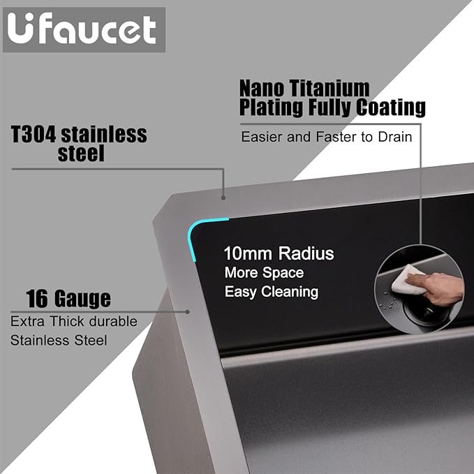 32 Inch Nano Black Undermount Kitchen Sink Stainless Steel Deep Single Bowl, 32”x18” Gunmetal Black 16-Gauge Zero Radius Commercial Large Kitchen Sink with Drainer and Bottom Grid