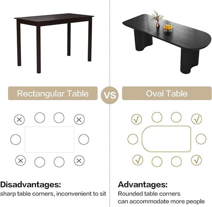 Black Oval Dining Table for 4,6,8, 70.86" Modern Funky Kitchen Table with Powerful Ripple Support Legs for Dining Room, Kitchen, Home Office