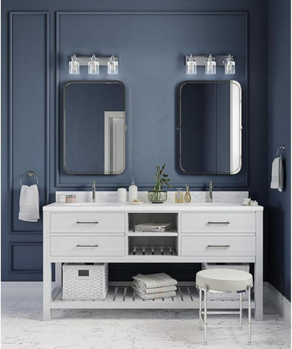 Progress Lighting P300047-009 Calhoun Collection Clear Glass Farmhouse Bath Vanity Light, 3-Light, Brushed Nickel