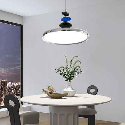 Mikeru Modern Pendant Lights, 23.6" Chrome Pendant Lighting Fixture with Remote Control Dimmable 3 Color Mode & Brightness Mid Century Island Light Fixture for Dining Room,Kitchen,Living Room