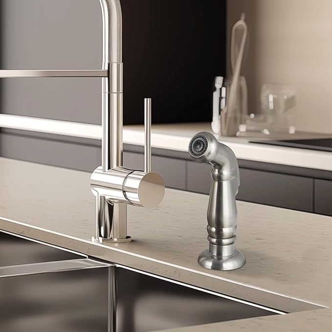 Hygie Rinse Universal Sink Sprayer Attachment for Kitchen Faucet, Kitchen Side Sprayer Head Compatible with Delta, Moen, Kohler and Other OEM Brands Pull Out Spray Head, Brushed Nickel, Classic Design