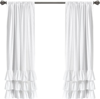 Lush Decor Allison Ruffle Light Filtering Window Curtain Panels Pair 40" W x 63" L White - Coquette Curtains for Bedroom - Drapes - Ruffle Curtains Kids