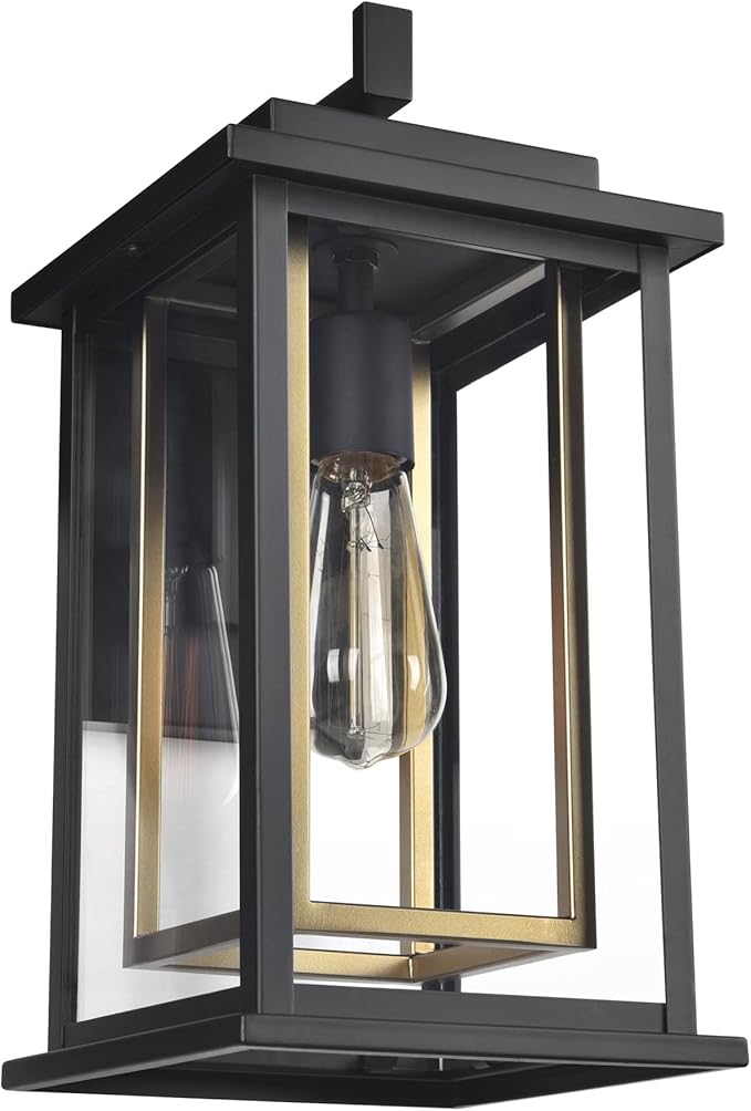 Design House Hayward 1-Light Indoor/Outdoor Wall Light with Clear Glass, Dimmable, Black and Gold Finish – Design House, 588707-BGD