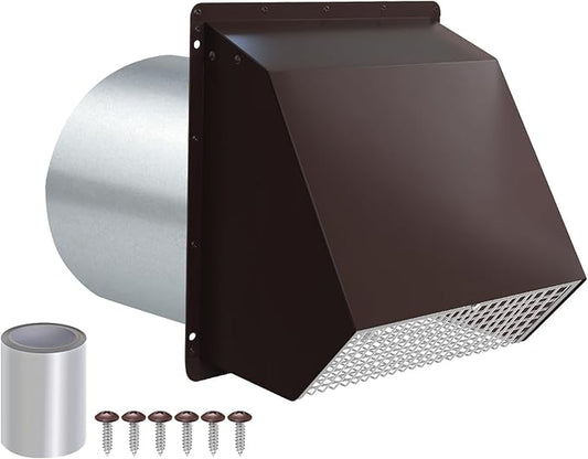 6 Inch Hooded Wall Vent with Screen and Damper,6" Vent Hood Wall Exhaust Vent Cover,Dryer Vent Cover Outside,6"Vent Cover Exterior Wall Vent Cap for Range Hood Kitchen Air Ventilation,Galvanized Steel
