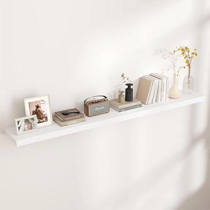 Venusmiles Floating Shelves for Wall, Engineered Wood Wall Shelves with Invisible Brackets for Living Room Bedroom Bathroom Office Kitchen Decor and Storage (White, 72" W x 9" D x 1.5" H) Set of 1