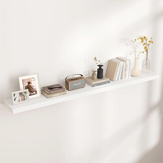 Venusmiles Floating Shelves for Wall, Engineered Wood Wall Shelves with Invisible Brackets for Living Room Bedroom Bathroom Office Kitchen Decor and Storage (White, 72" W x 9" D x 1.5" H) Set of 1