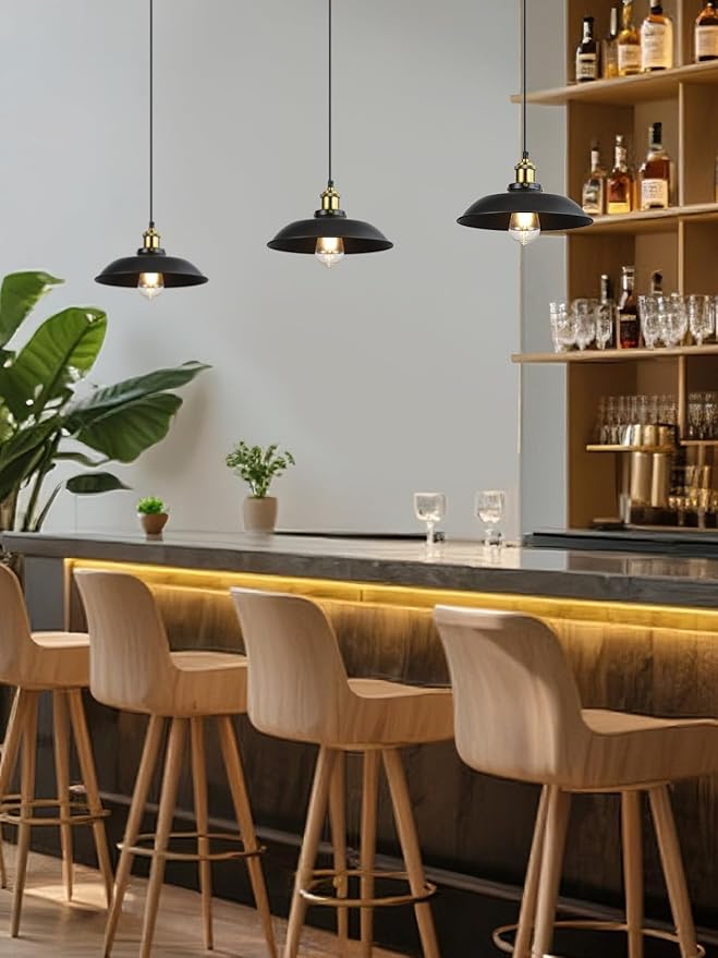 Newrays 2 Pack Black Farmhouse Pendant Light, Industrial Ceiling Lights Fixture for Kitchen Island Dining Room