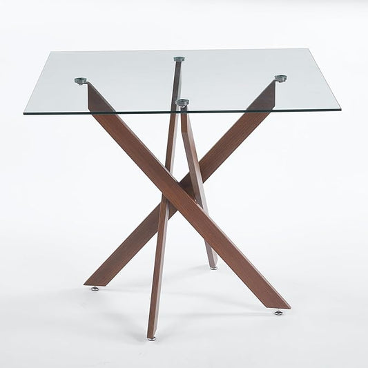 Square Glass Dining Table 35.4'' Inch Modern Square Kitchen Table with Metal Legs Durable Stylish Dinner Table for Dining Room Kitchen