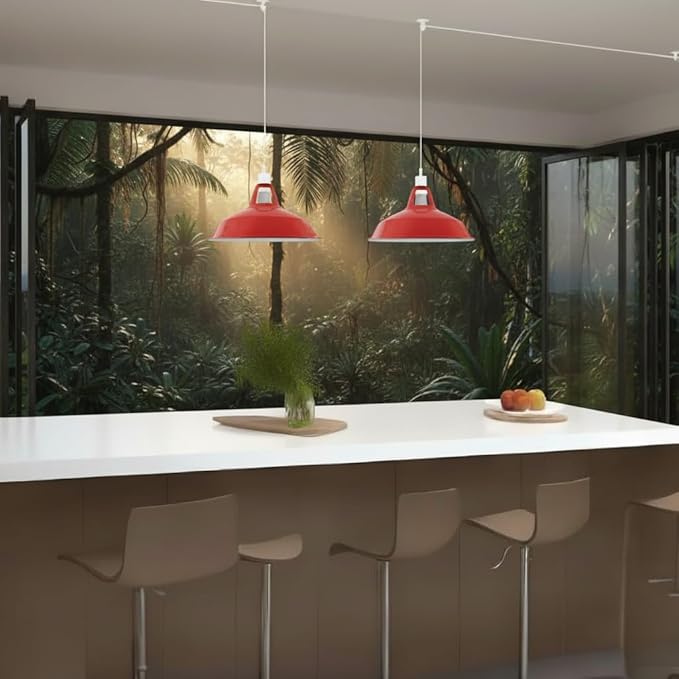 Plug in Pendant Light, 13.1FT Hanging Light with Plug in Cord and On/Off Switch, Industrial Red Barn Metal Shade Pendant Light for Kitchen Island, Dining Room, Bar, Cafe, Living Room, Red