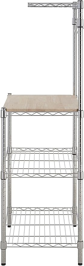 Amazon Basics Kitchen Storage Baker's Rack with Removable Wood Top, Chrome/Beige, 24"W x 59"H x 18"D