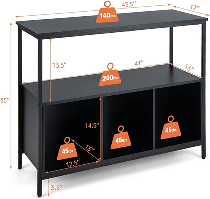Giantex Buffet Sideboard, Wooden Cupboard, Kitchen Pantry w/Spacious Countertop, Large Open Shelf, 3 Cube Storage Cabinet, Sturdy Rustproof Steel Frame, Modern Stationary Island, Black