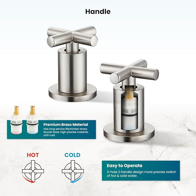 gotonovo 8 inch Widespread 3 Hole Bathroom Sink Faucet,2 Cross Handle Vanity Faucet Deck Mount Basin for Bathroom Sink 360° Swivel Spout with Pop Up Drain Brushed Nickel