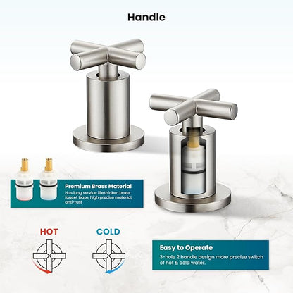 gotonovo 8 inch Widespread 3 Hole Bathroom Sink Faucet,2 Cross Handle Vanity Faucet Deck Mount Basin for Bathroom Sink 360° Swivel Spout with Pop Up Drain Brushed Nickel
