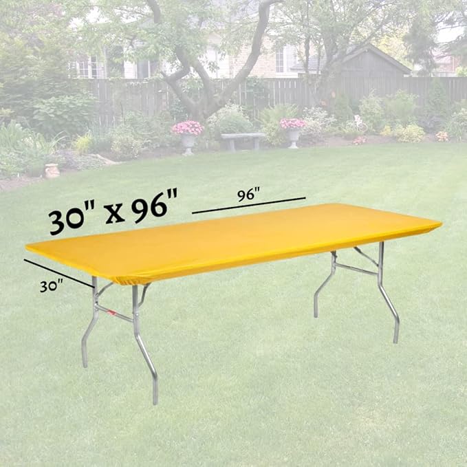 Kwik-Covers 10 Pack of Rectangular Plastic Table Covers - 6' Foot or 8' Foot Options - Indoor or Outdoor Fitted Table Covers (Table NOT Included) (Gold, 30" x 96" (8' ft))