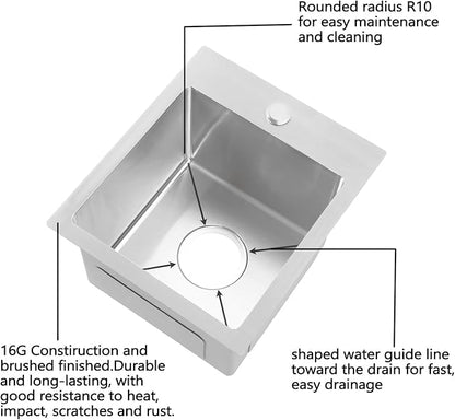 Hotis Drop in Bar Sink, 13 x 15 Inch Topmount RV Small Kitchen Wet Bar Sink, Stainless Steel Small Kitchen Sinks Brushed Nickel for Laundry Wet Bar Prep RV Office Outdoor Yard