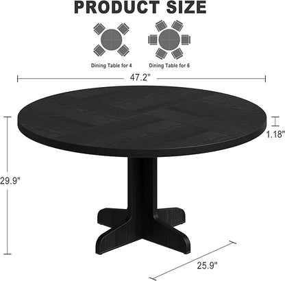 Garvee 47 in Round Dining Table for 4, Farmhouse Kitchen Dining Room Circle Dinner Table, Kitchen Dining Room Furniture, Black (Table Only)