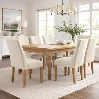 Homepop Home Decor | Upholstered Modern Curved Back Dining Chair | Single Dining Chair | Decorative Home Furniture, Linen Cream (Single Pack)