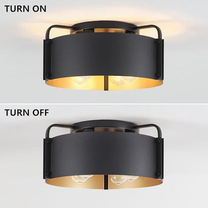 Flush Mount Ceiling Light, 4-Light Industrial Ceiling Light Fixture Matte Black with Gold Inside Kitchen Ceiling Lights for Living Room Kitchen Island Dining,E26 Base(Not Included Bulb)