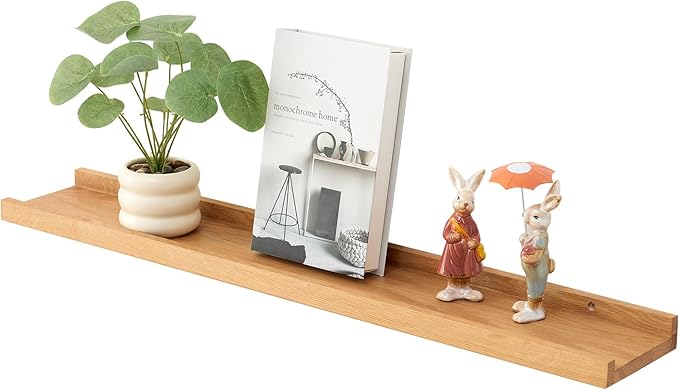 Oak Floating Shelves for Wall 36 Inch (Width 4"), Natural Wood Wall Shelves Display Picture Ledge Shelf for Living Room Bedroom Bathroom Kitchen Office Decor and Storage