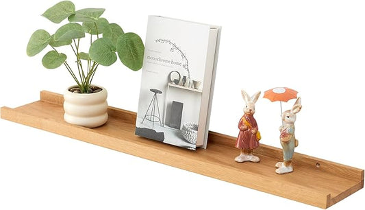 Oak Floating Shelves for Wall 36 Inch (Width 4"), Natural Wood Wall Shelves Display Picture Ledge Shelf for Living Room Bedroom Bathroom Kitchen Office Decor and Storage