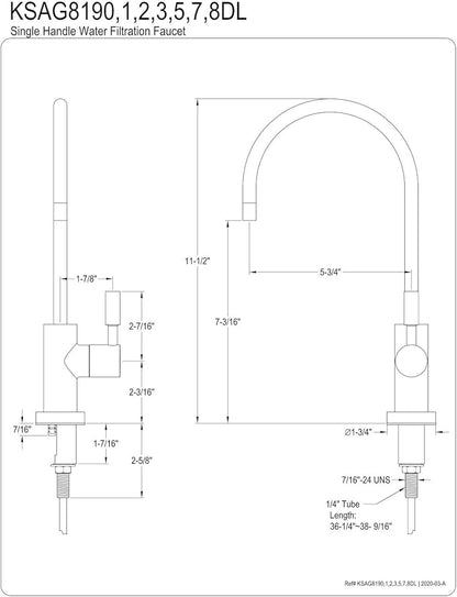 Kingston Brass KSAG8197DL Concord Reverse Osmosis System Filtration Water Air Gap Faucet, Brushed Brass