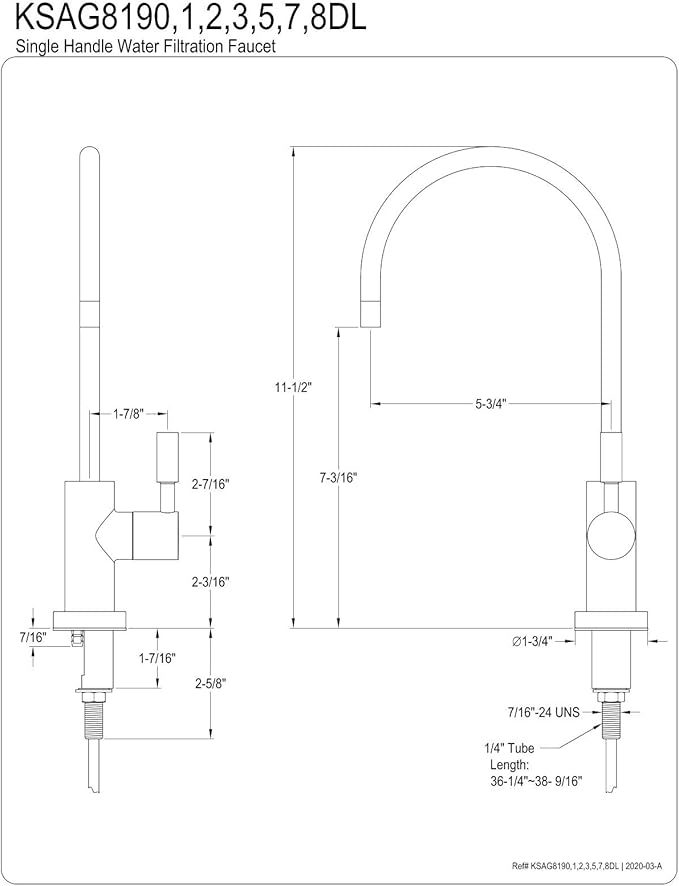Kingston Brass KSAG8198DL Concord Water Filtration Faucet, Brushed Nickel,2.75 x 5.75 x 11.5
