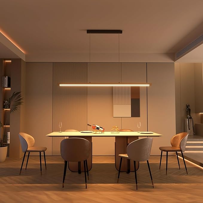 2 Pack 54" Linear Pendant Light Aluminum, 40W Gold Dimmable Kitchen Island Lighting with Remote App Control, Adjustable CCT (3000K-6000K), Modern Chandelier for Home Office Dining Room Study