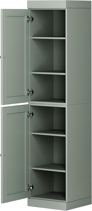 Palace Imports Solid Wood Kitchen Pantry - Narrow Storage Cabinet - Shaker Doors, Adjustable Shelves, Sage, 16.5" Wide x 71.5" Tall, 100% Eco-Friendly Wood, Modular Pantry Cabinet Systems